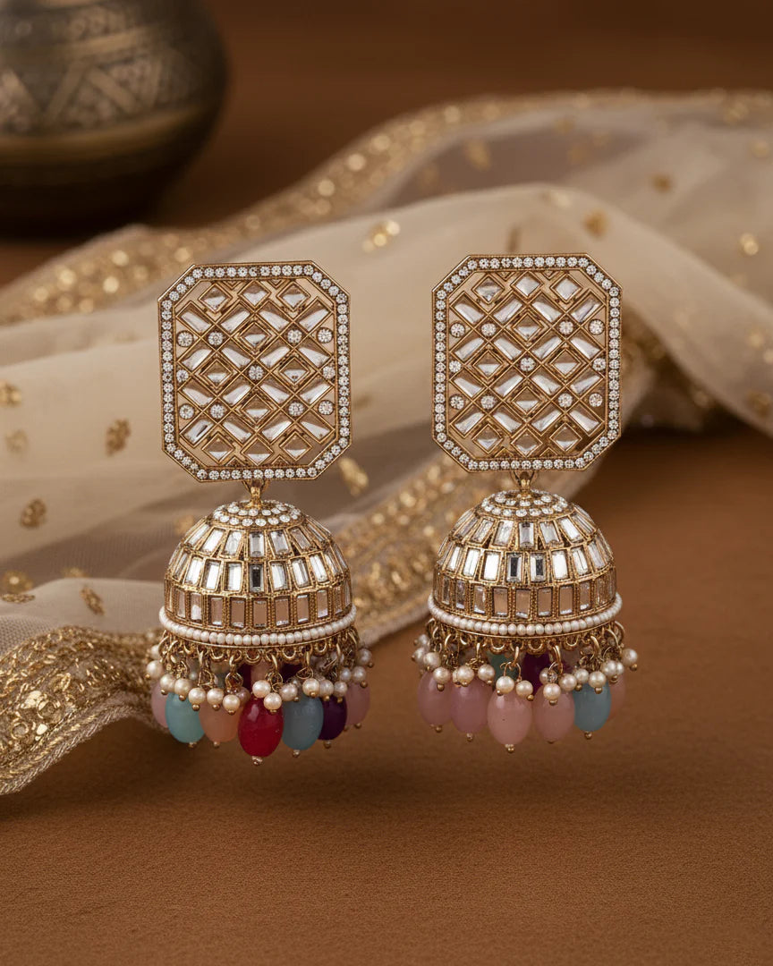 Golden Multi Rayma Jhumka Earrings