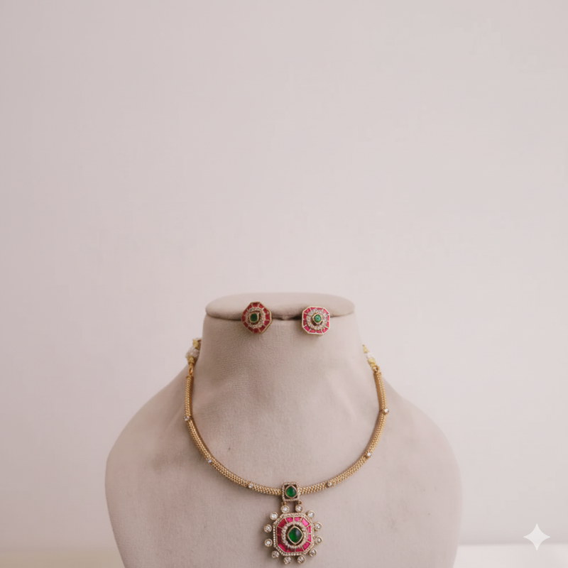 Trendy AD Jadau Necklace Earring Set