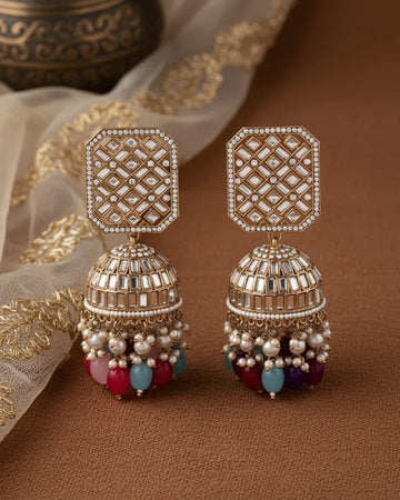 Golden Multi Rayma Jhumka Earrings