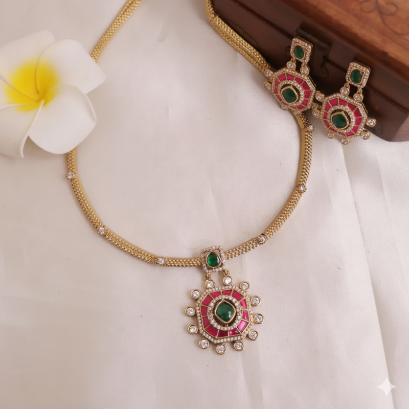 Trendy AD Jadau Necklace Earring Set