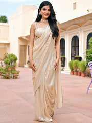 Georgette Beige Sequin Ready to Wear Saree