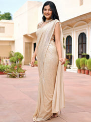 Georgette Beige Sequin Ready to Wear Saree