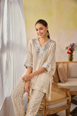Georgette Silk Cream Chikankari Co-Ord Set