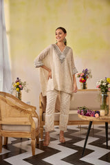 Georgette Silk Cream Chikankari Co-Ord Set