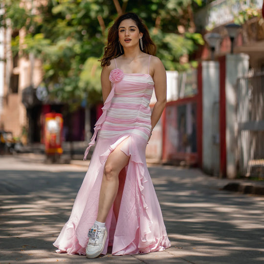 Georgette Pink Rose Riot Long Dress