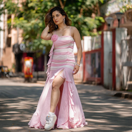 Georgette Pink Rose Riot Long Dress
