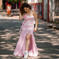 Georgette Pink Rose Riot Long Dress