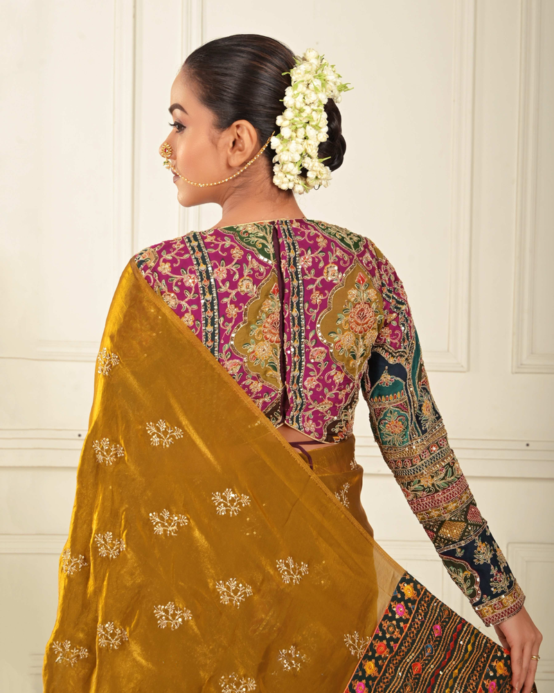 Golden Glory Bronze Gold Saree with Embroidered Blouse