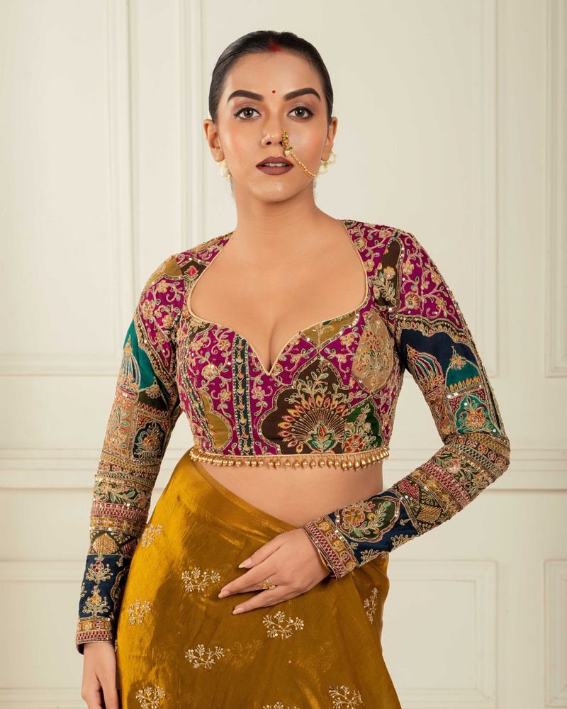 Golden Glory Bronze Gold Saree with Embroidered Blouse