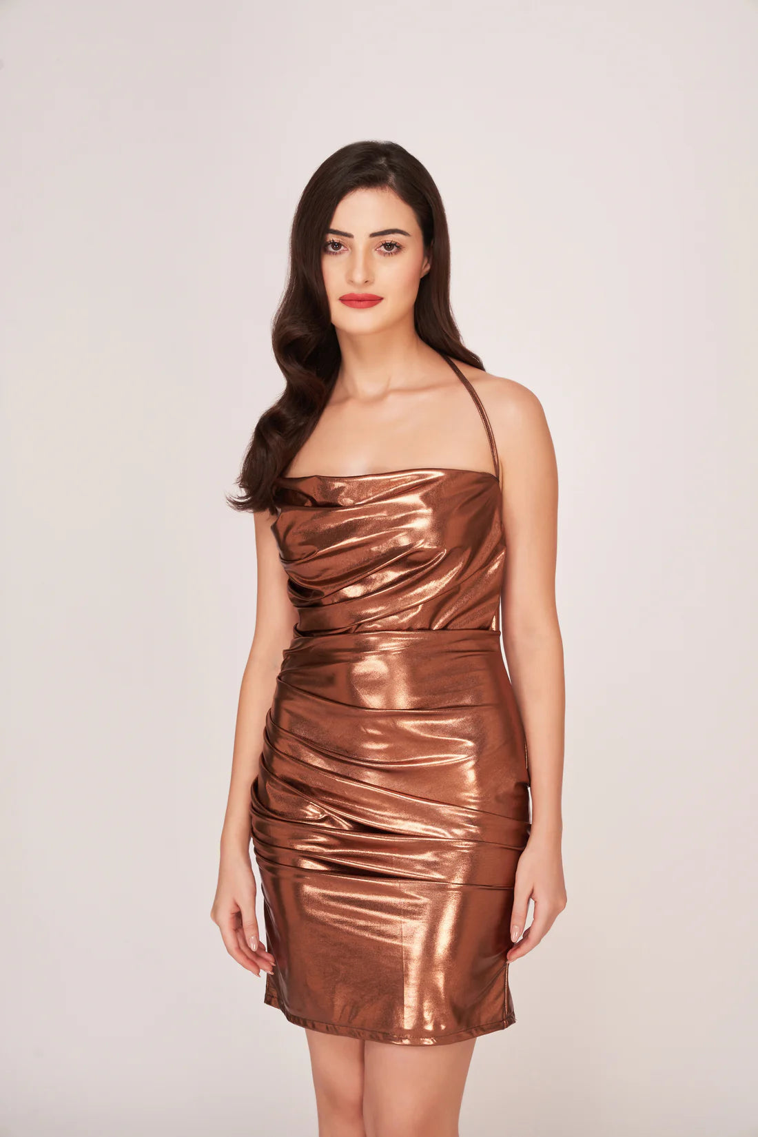 cowl neck mini dress