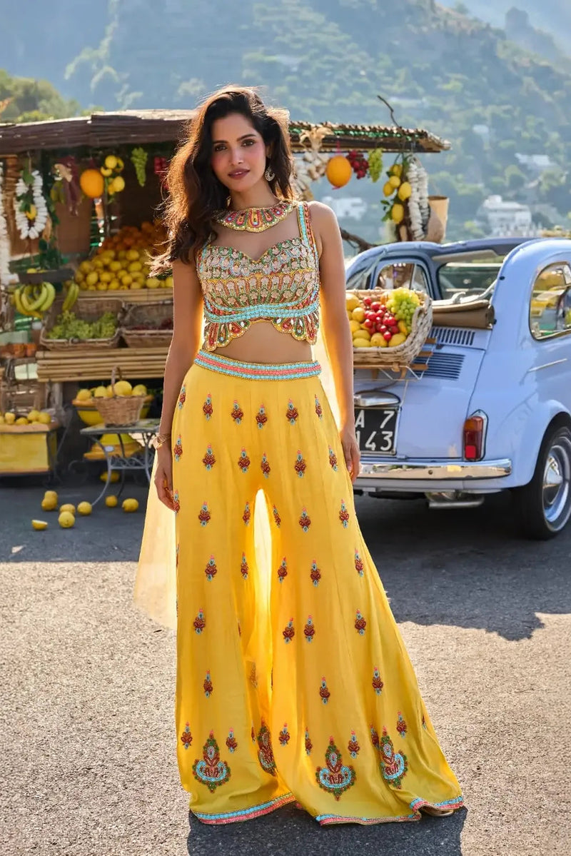 Tara Sunshine Embroidered Palazzo Set