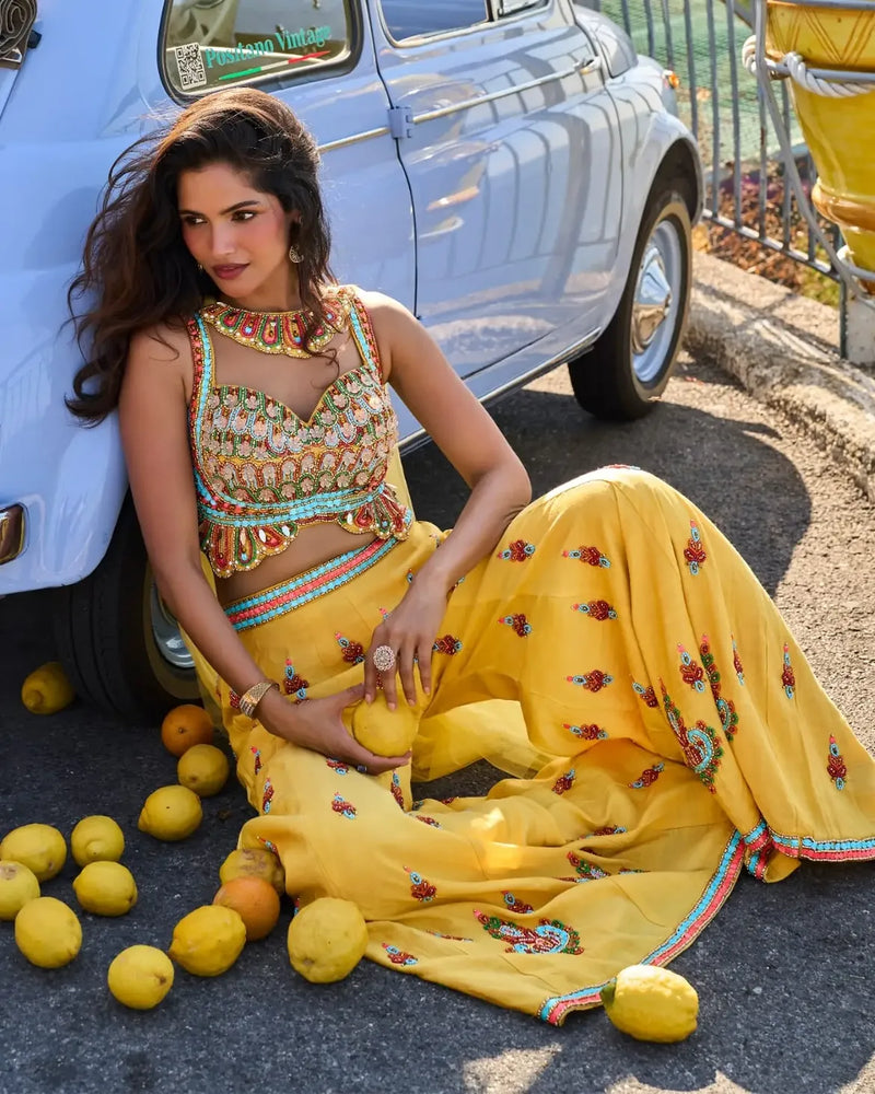 Tara Sunshine Embroidered Palazzo Set