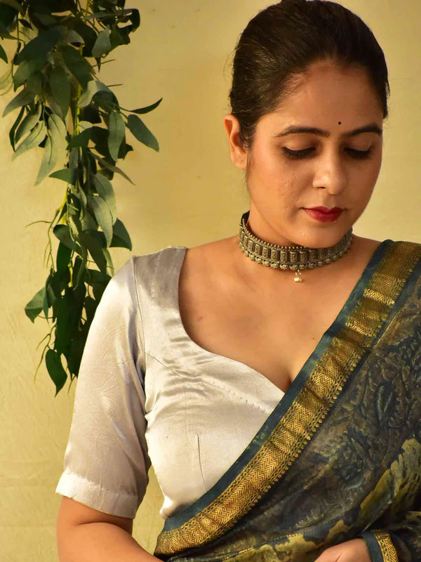 Goose Mashru Silver Silk Blouse