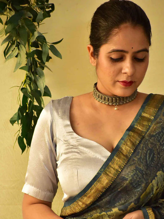 Goose Mashru Silver Silk Blouse 600