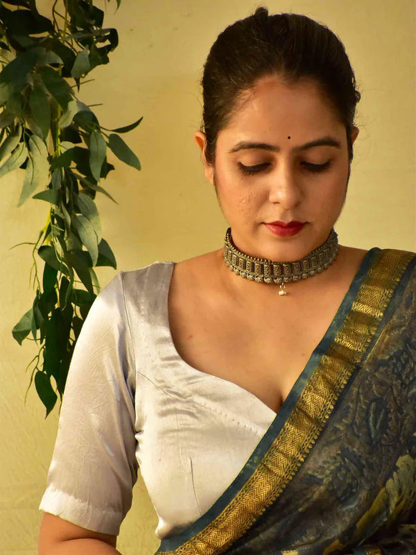 Goose Mashru Silver Silk Blouse