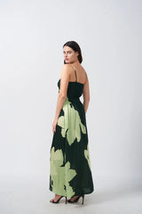 Green Ankle Length Satin Dress