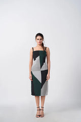 Green Black and Grey Stunning Crepe Dress