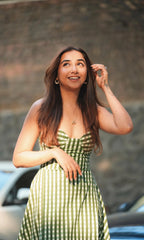Green Checkered Print Dress