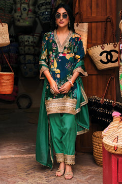 Green Crepe Botanical Printed Suit Set