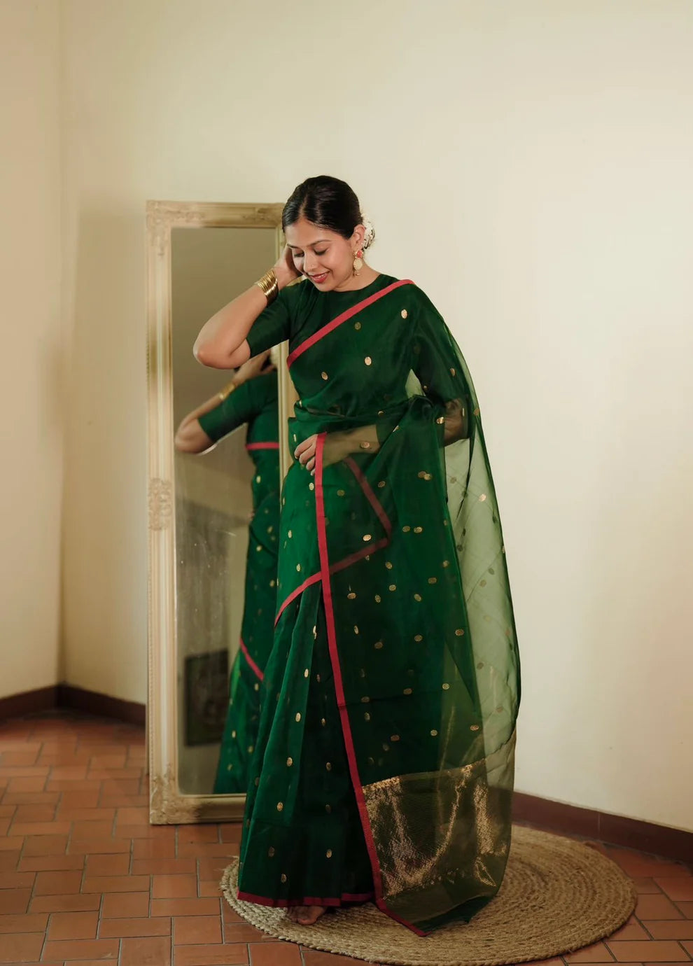 Royal Chanderi Silk Saree with Gold Zari Bootis