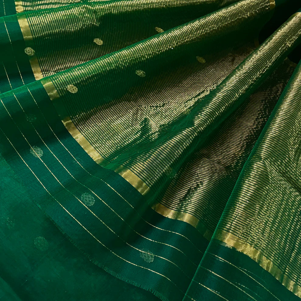 Royal Chanderi Silk Saree with Gold Zari Bootis