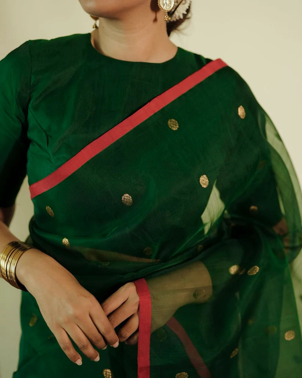 Royal Chanderi Silk Saree with Gold Zari Bootis