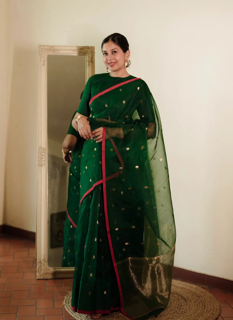 Royal Chanderi Silk Saree with Gold Zari Bootis