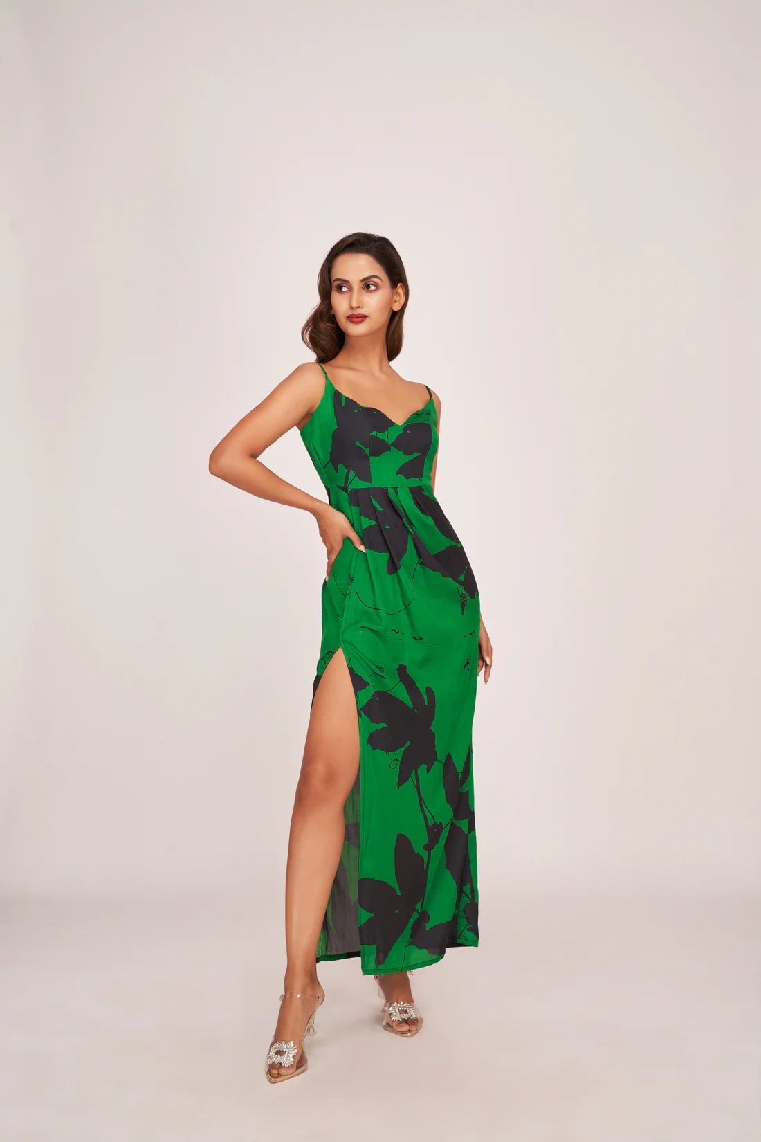 Thigh-high slit dress