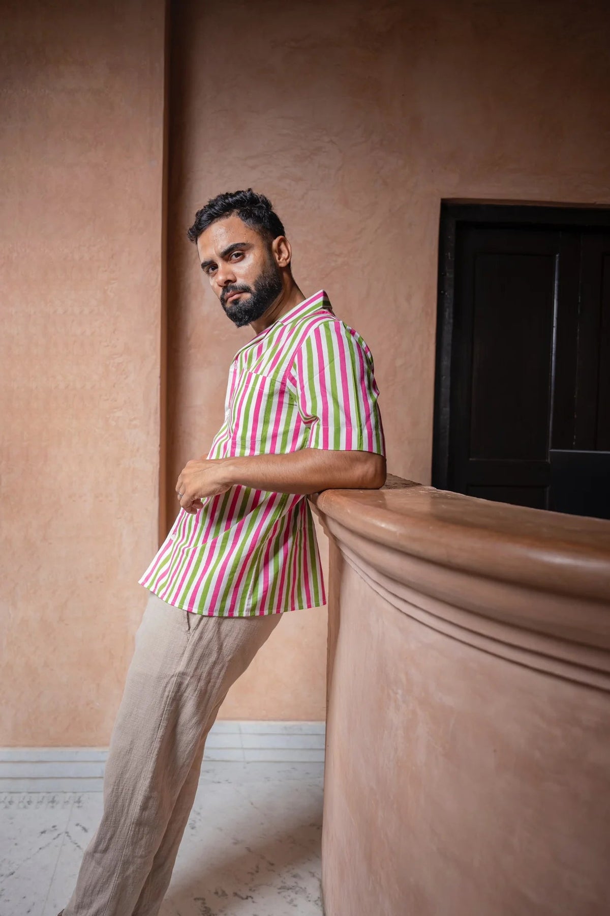 Green and Pink Stripes Tulum Shirt