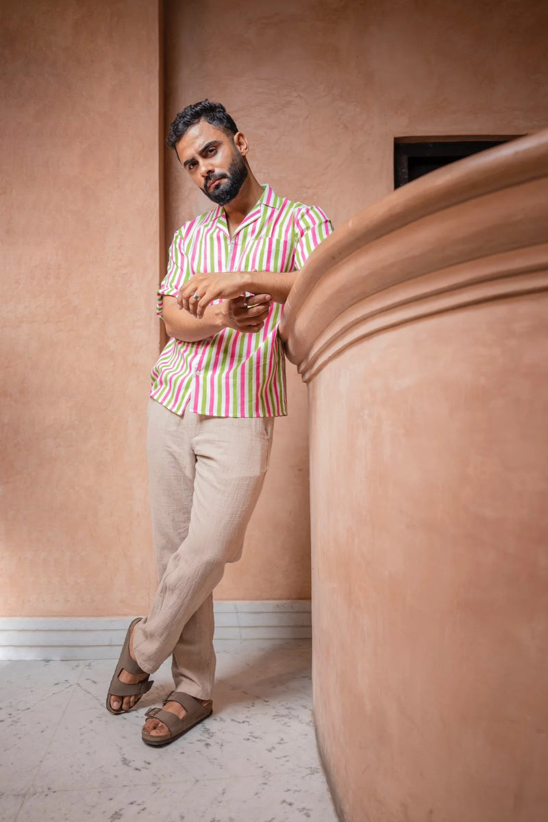 Green and Pink Stripes Tulum Shirt
