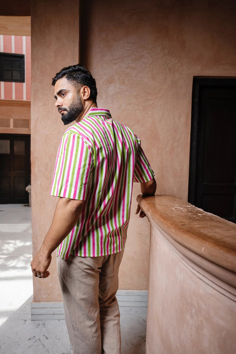 Green and Pink Stripes Tulum Shirt