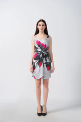 Grey and White Knot Shoulder Short Dress