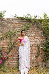 white polka dot saree