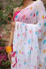 multicolor polka print saree