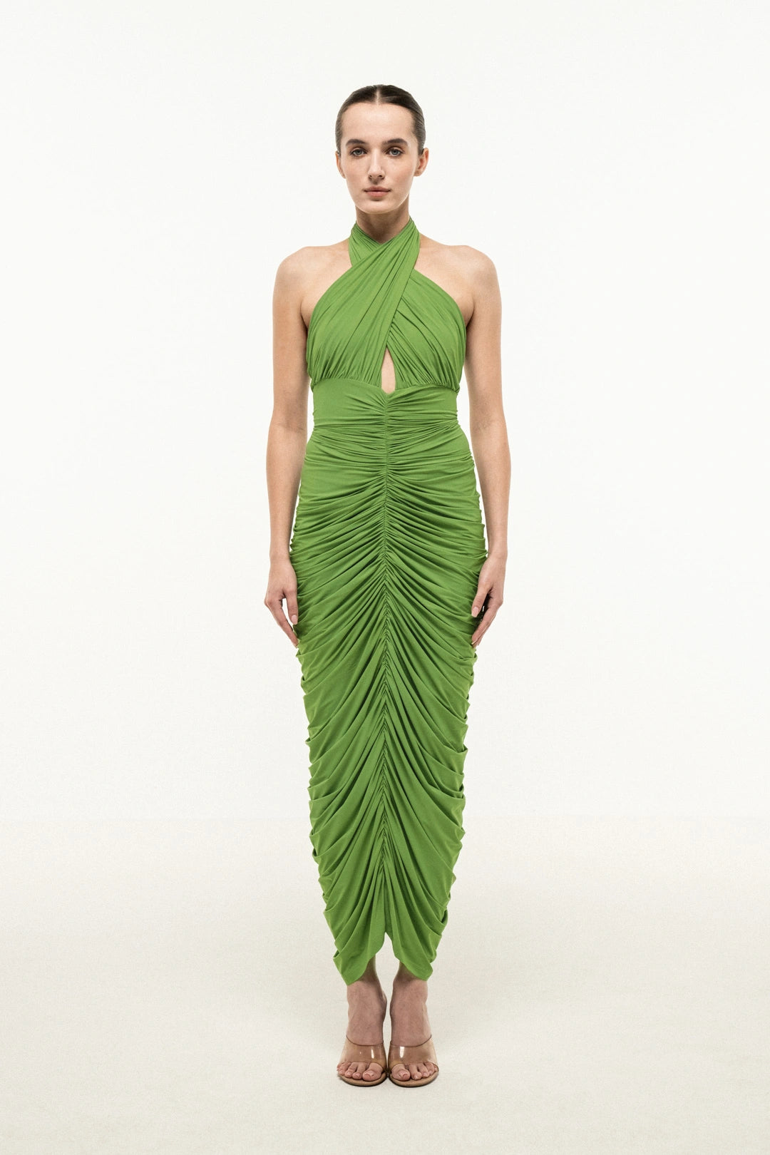 Olive Muse Ruched Halter Dress