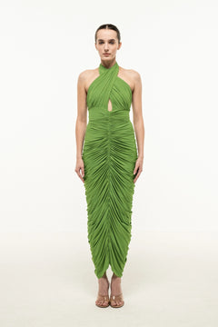 Olive Muse Ruched Halter Dress