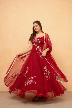 Bloom Canvas Handpainted Georgette Anarkali Suit Set