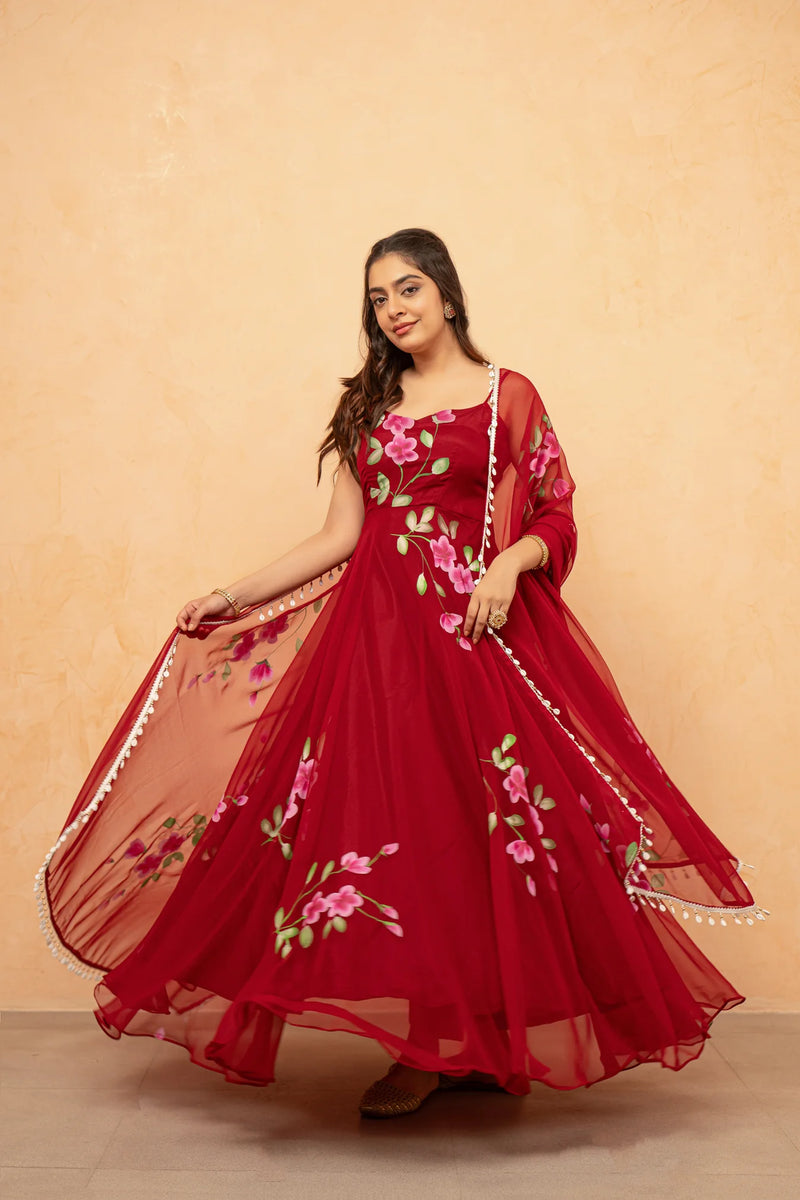 Bloom Canvas Handpainted Georgette Anarkali Suit Set