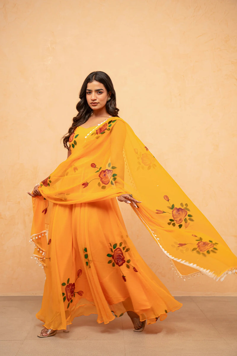 Bloom Canvas Handpainted Georgette Anarkali Suit Set
