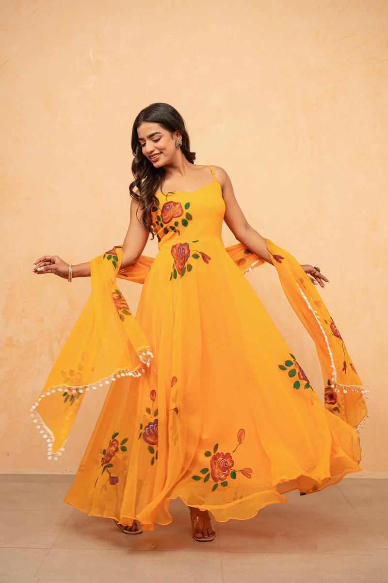 Bloom Canvas Handpainted Georgette Anarkali Suit Set