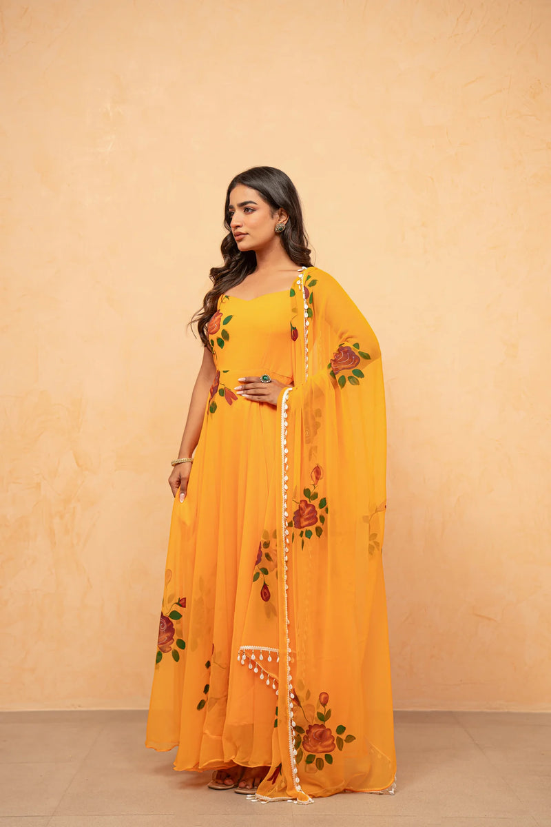 Bloom Canvas Handpainted Georgette Anarkali Suit Set