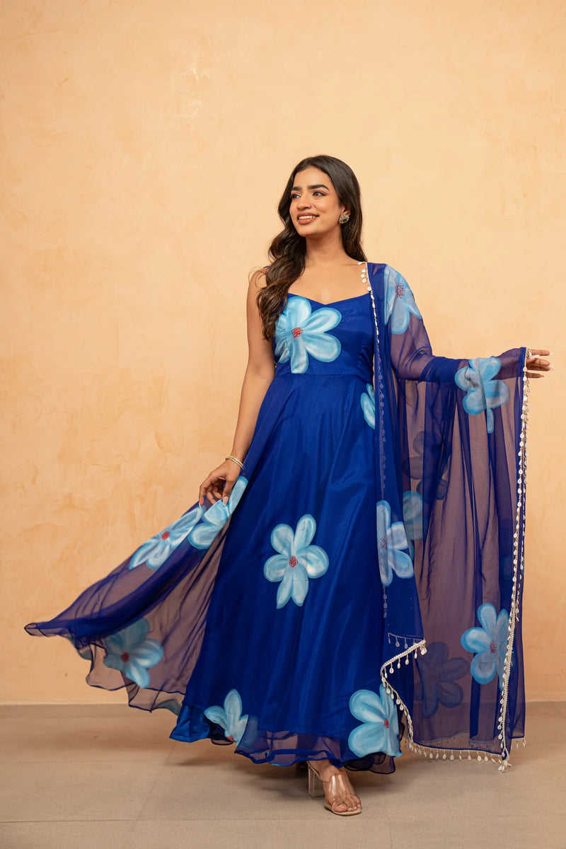Bloom Canvas Handpainted Georgette Anarkali Suit Set