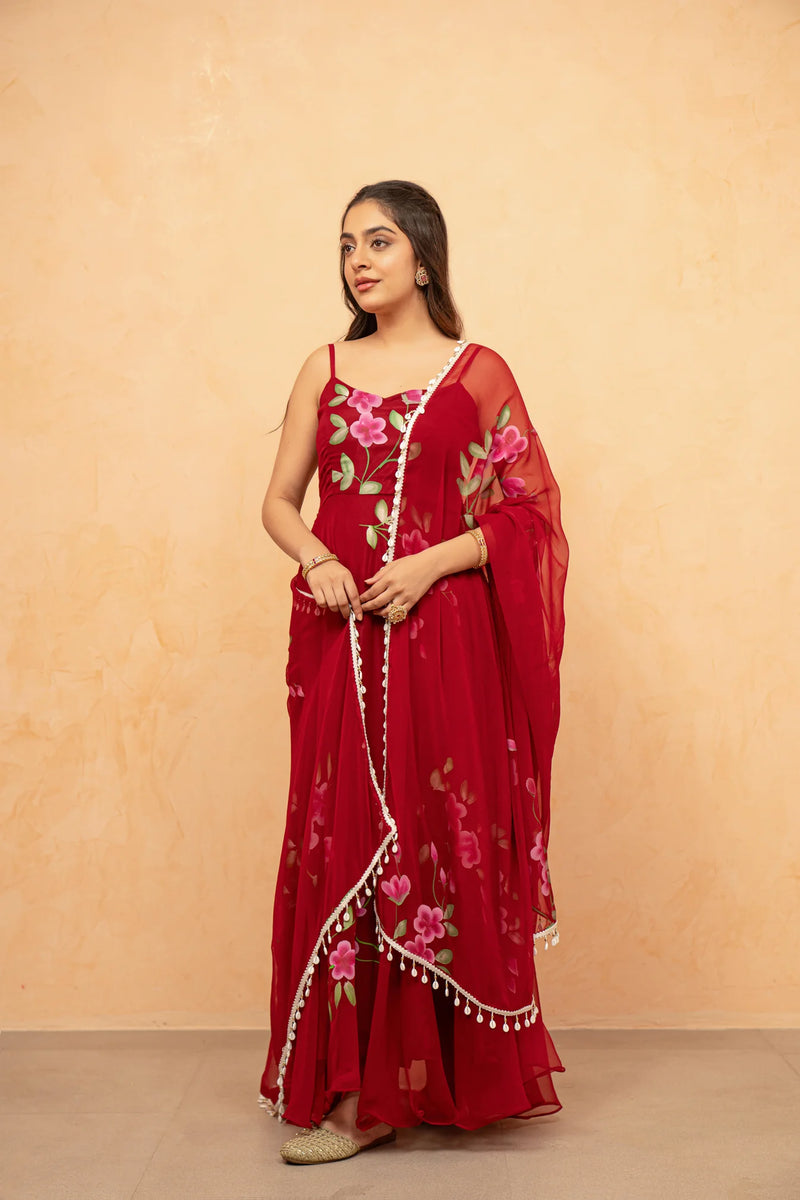 Bloom Canvas Handpainted Georgette Anarkali Suit Set