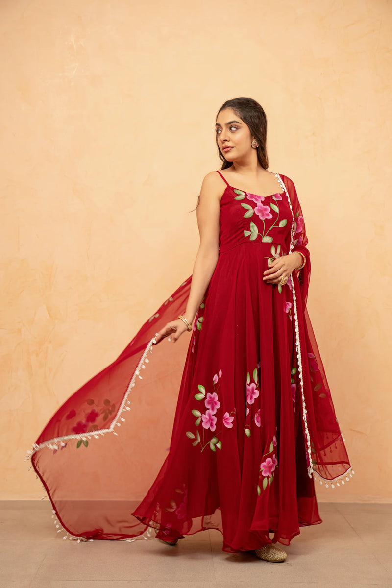 Bloom Canvas Handpainted Georgette Anarkali Suit Set
