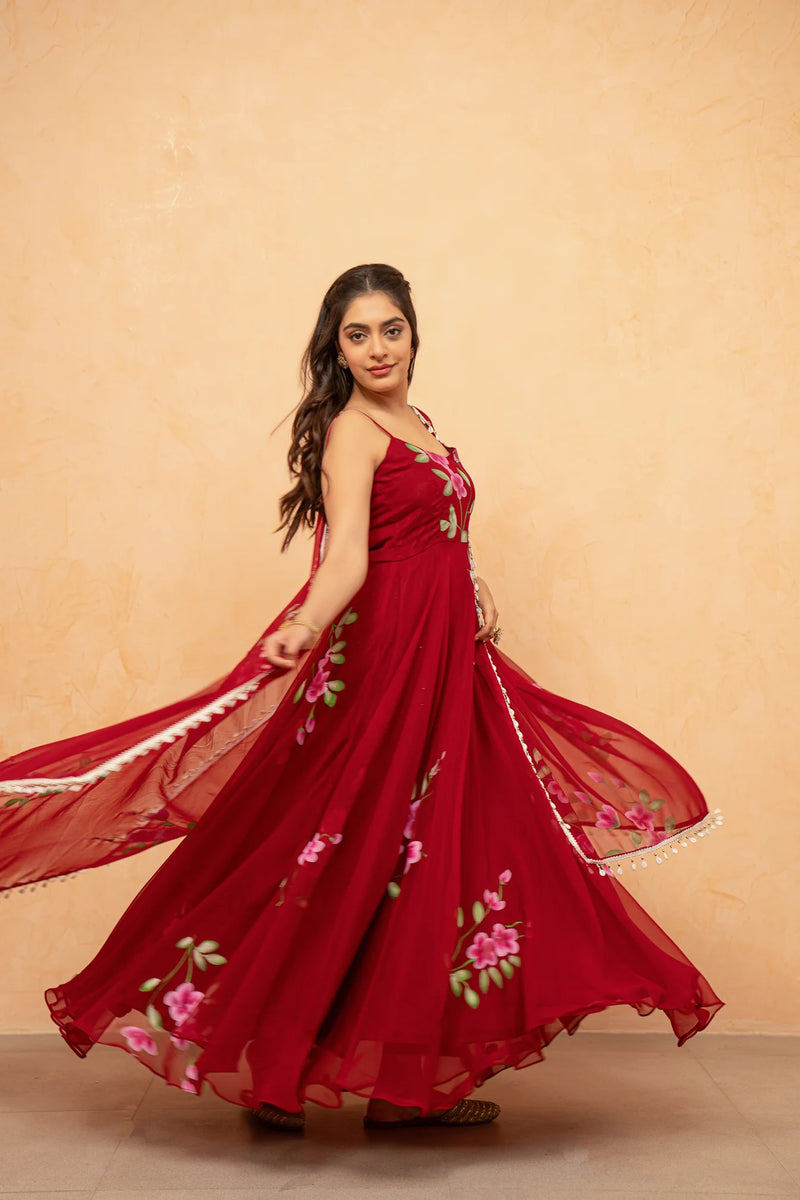 Bloom Canvas Handpainted Georgette Anarkali Suit Set