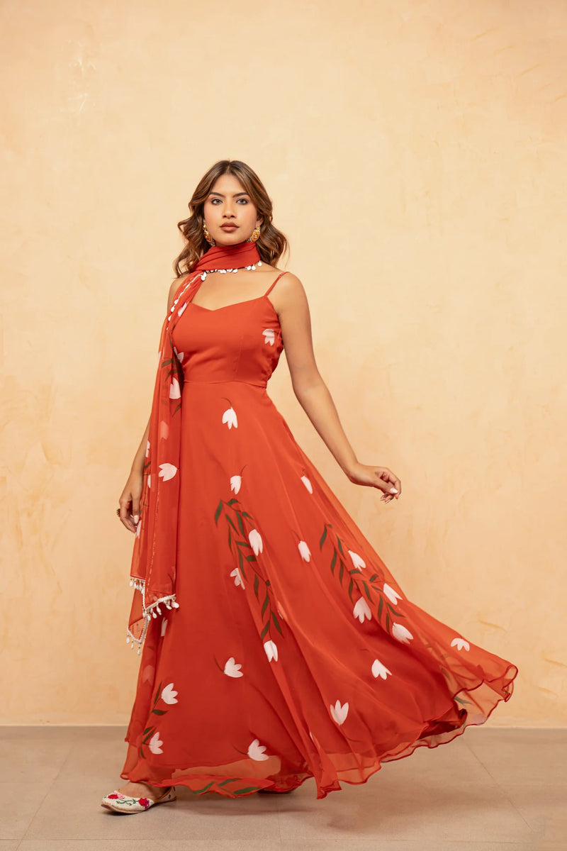 Bloom Canvas Handpainted Georgette Anarkali Suit Set