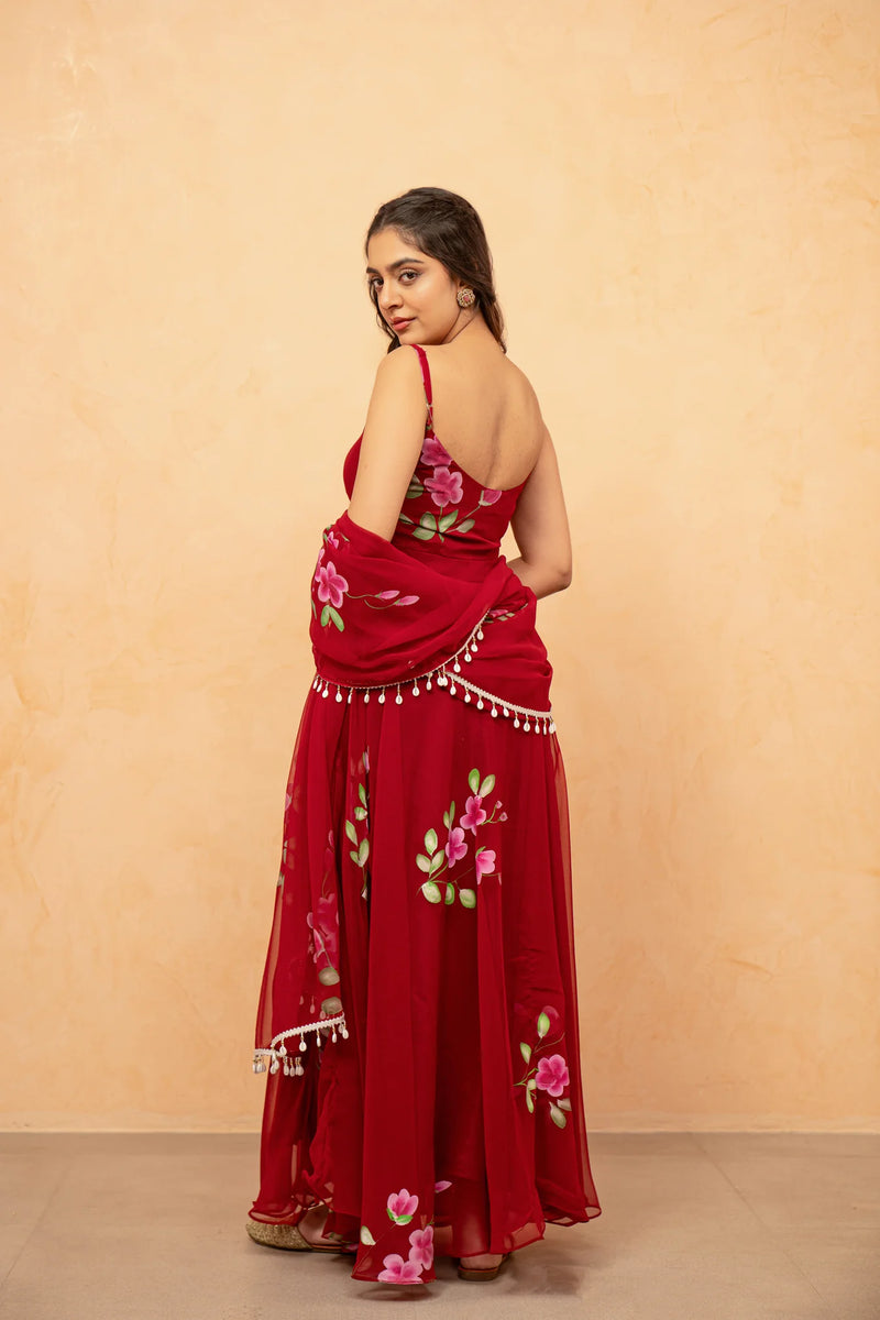 Bloom Canvas Handpainted Georgette Anarkali Suit Set