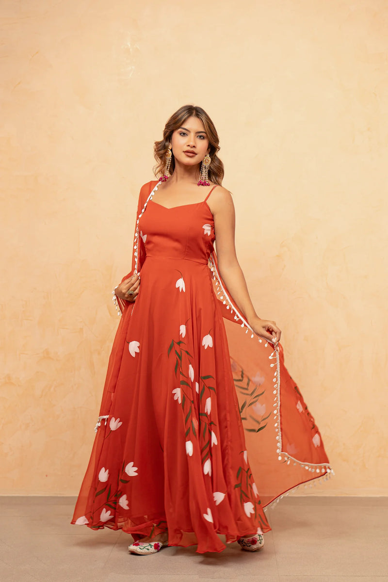 Bloom Canvas Handpainted Georgette Anarkali Suit Set