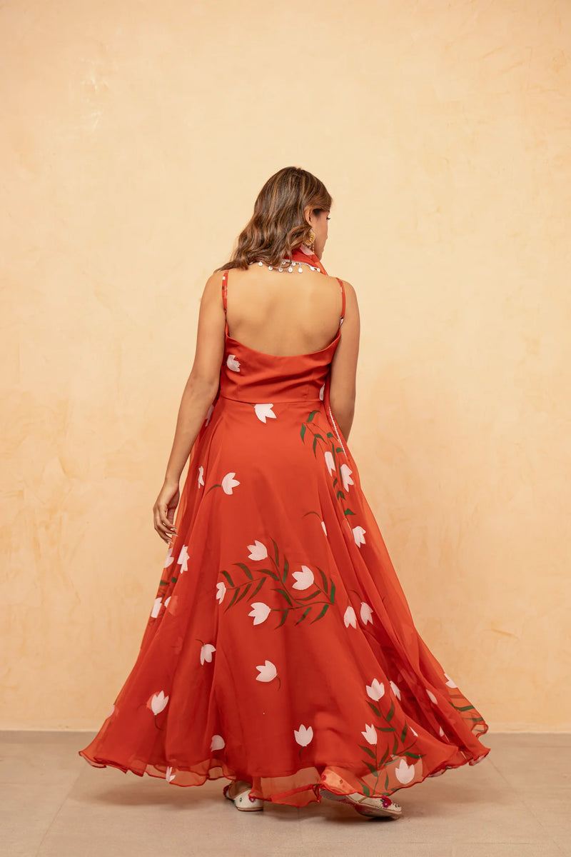Bloom Canvas Handpainted Georgette Anarkali Suit Set