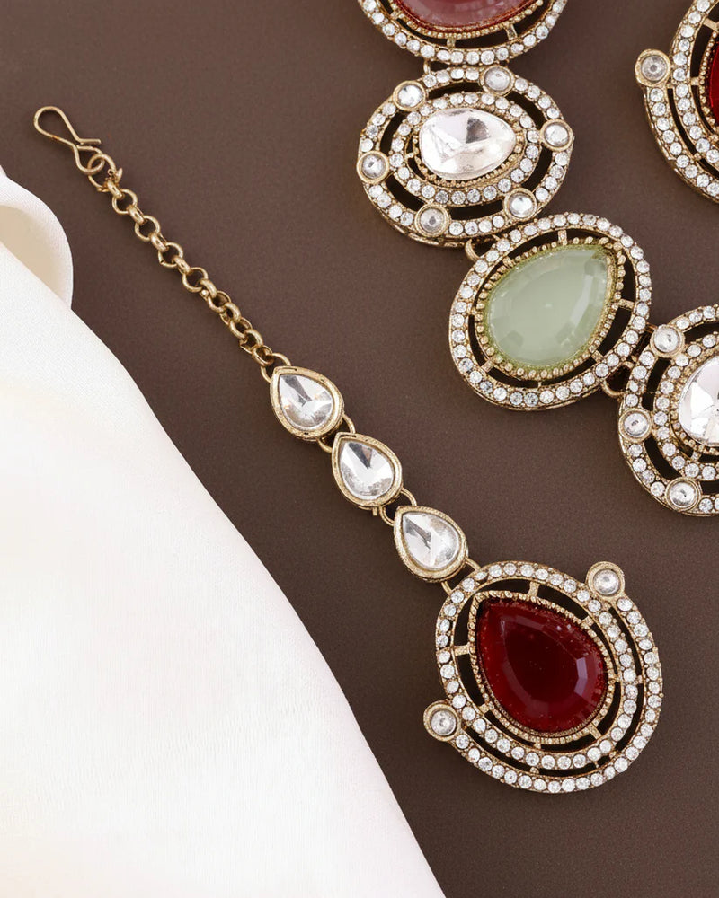 Multi Hania Premium Polki Dupe Necklace Set with Earrings & Mangteeka – By Reet Lifestyle
